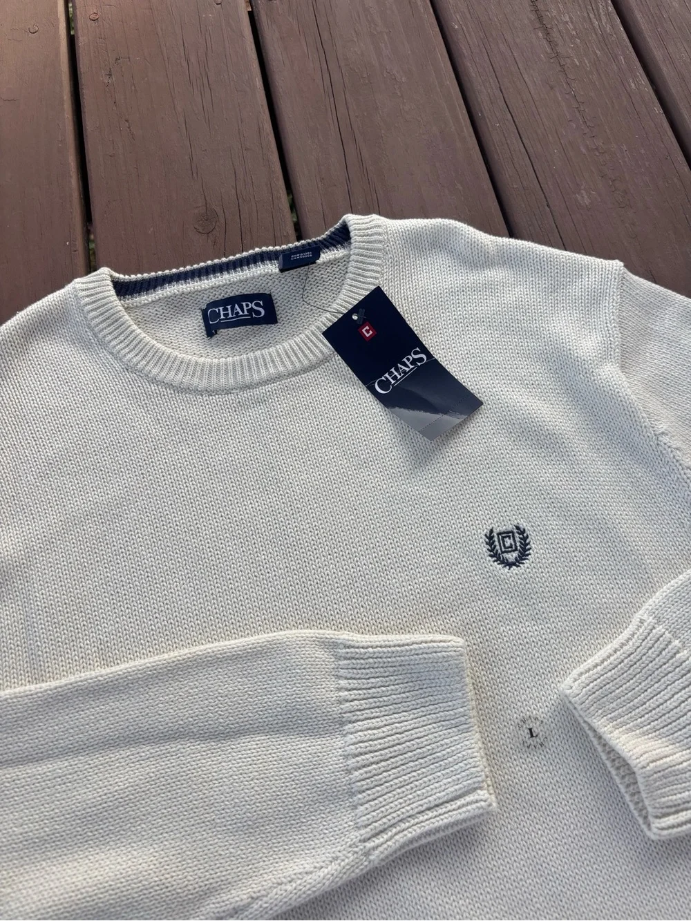 Chaps Iconic Crew Mens L Cream Sweater NWT MSRP $60